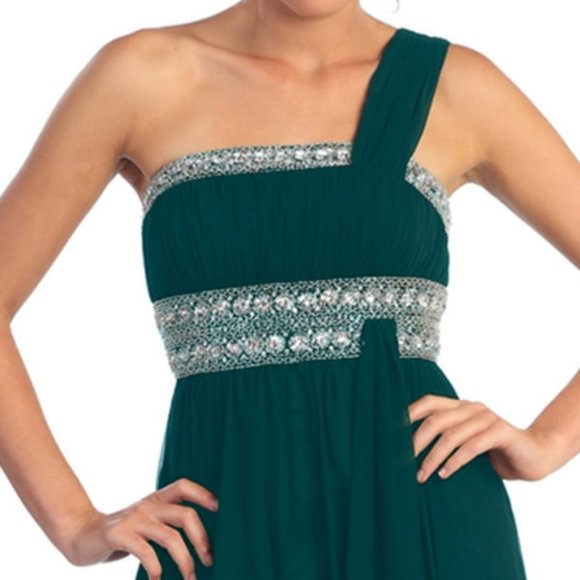 NEW LONG SLEEVELESS A-LINE CHIFFON DRESS EMBROIDERED WITH RHINESTONES GL1015 - Picture 8 of 10